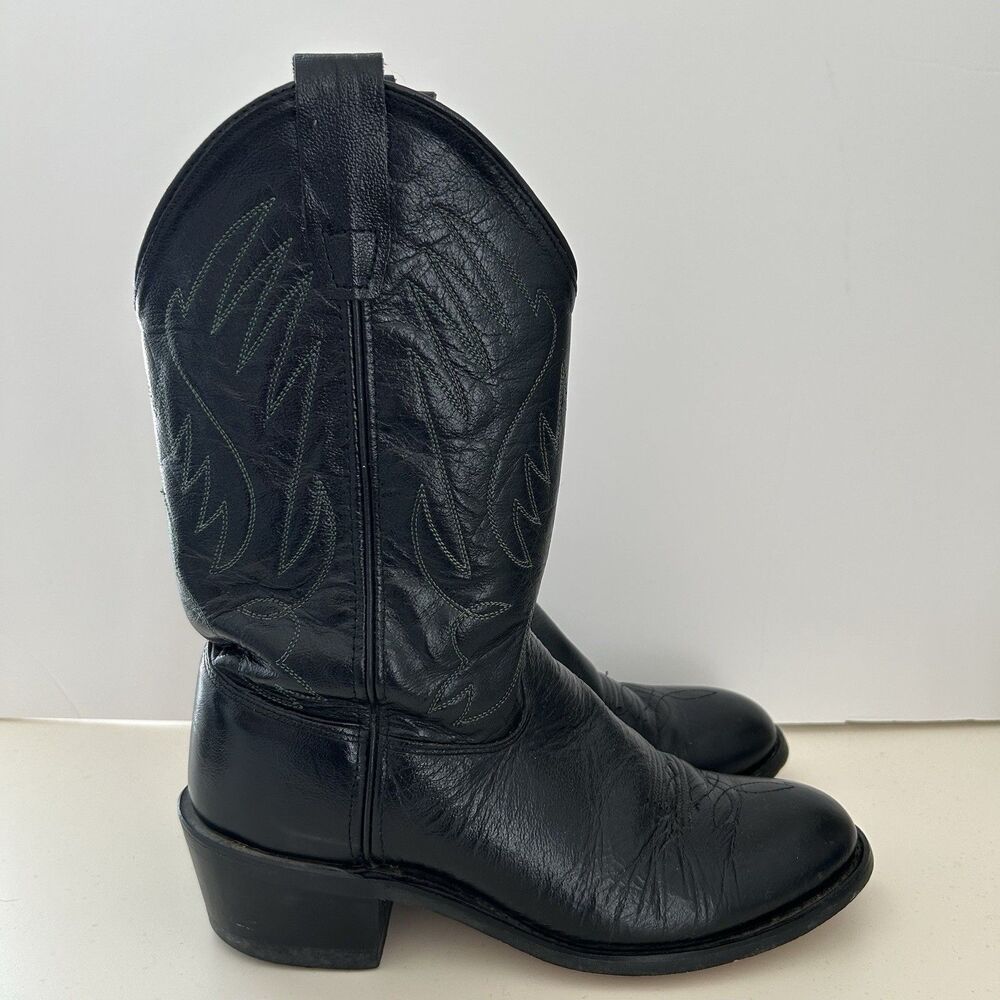 Old West Women Black Leather Cowboy Western Boots Sz 6 Snip Toe Cowgirl Festival